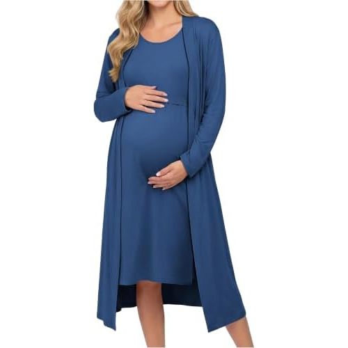 Ekouaer Maternity Nursing Gown and Robe Set Labor Delivery Hosptial Nursing Dress Pregnancy Clothes S-XXL
