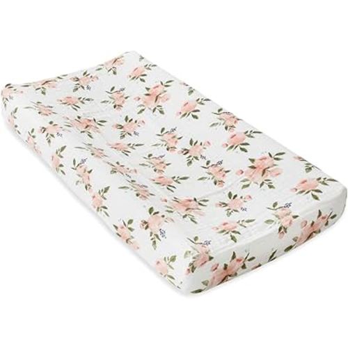 Little Unicorn – Watercolor Roses Changing Pad Cover | 100% Cotton Muslin | Super Soft | Baby Diaper Changing | Machine Washable | 16” x 32”