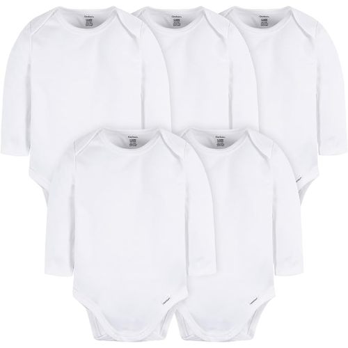 Gerber Unisex Baby Long Sleeve Solid Onesies Multi-Pack Interlock 180 Gsm - 0-3 Months - White