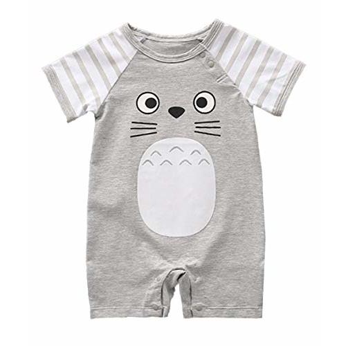 stylesilove Unisex Baby Cotton Onesie - Short Sleeve Outfit with Cute Graphics, Striped Sleeves, 3-24 Months