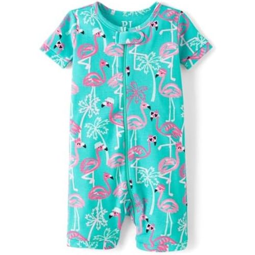 The Children's Place Baby Girls' and Newborn 100% Cotton Short Sleeve Zip Front One Piece Footless Pajamas