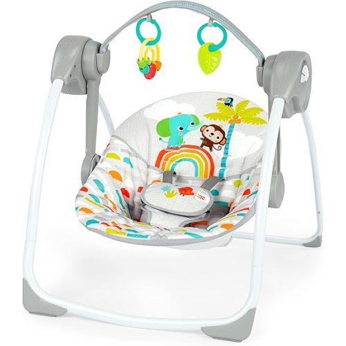 Bright Starts Playful Paradise Portable Compact Automatic Baby Swing with Music, Unisex, Newborn +