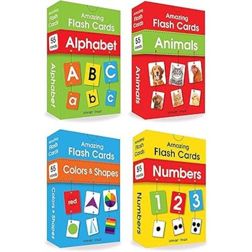 Amazing Flash Cards Set Of 4 Boxes: Early Development OF Preschool Toddler (220 Cards, Alphabet, Number, Animals, Colors And Shapes)