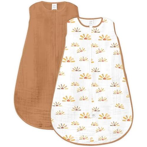 SwaddleDesigns Baby Sleep Sack 0-6 months, Cotton Muslin Wearable Blanket with 2-way Zipper, Non-Weighted Sleeping Sack for Safer Sleep, Watercolor Sunny Days and Butterum, 2 Pack, Small