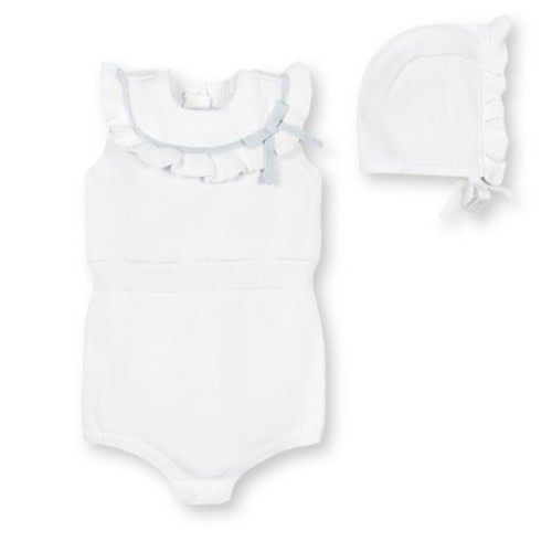 Hope & Henry Layette Baby Girl Organic Sleeveless Ruffle Sweater Romper and Bonnet 2-Piece Set, Infant, Size: 3-6 months