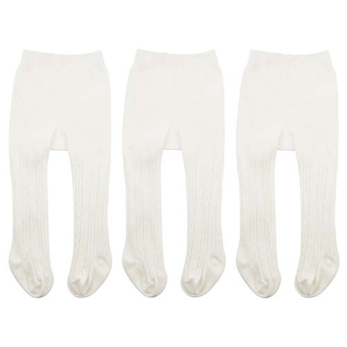 American Trends Toddler Cotton Tights Cable Knitted Stockings Girl Seamless Infant Girl Tights Non-slip Girls Leggings 3 Pack White 0-6 Months