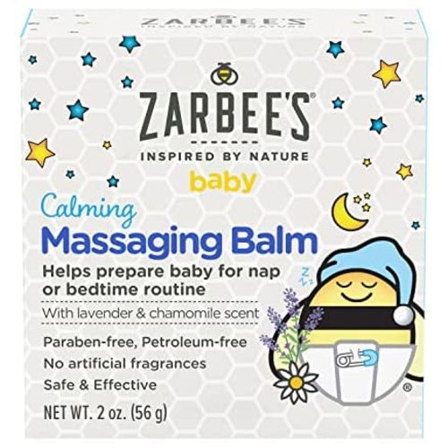 Zarbee's Baby Massage Balm, Calming and Soothing Sleep with Shea Butter, Lavender and Chamomile, 2 oz Jar