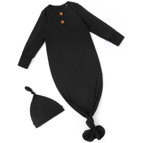 PATPAT Baby Sleeper Gown with Bamboo Viscose for Newborn Girls Boys, Knotted Nightgown with Mittens for Infant Home Coming