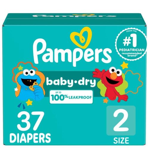 Pampers Diapers - Baby Dry - Size 2, 37 Count, Absorbent Disposable Infant Diaper (Packaging May Vary)