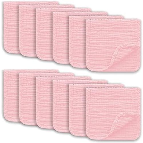 Muslin Burp Cloths Large 100% Cotton Hand Washcloths for Boys & Girls, Baby Essentials Extra Absorbent and Soft Burping Rags for Newborn Registry (Pink, 12-Pack, 20" X10")