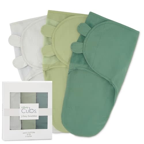 Comfy Cubs Swaddle Blanket Baby Girl Boy Easy Adjustable 3 Pack Infant Sleep Sack Wrap Newborn Babies (Small 0-3 Months, Stone, Sage, Azul)