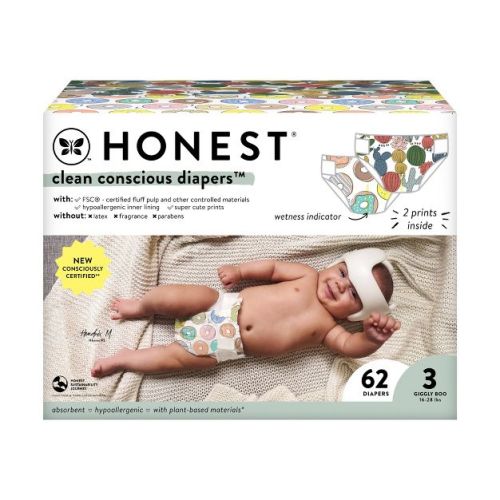 The Honest Company Clean Conscious Disposable Diapers - Donut Grow Up & Cactus Cuties - Size 3 - 62ct