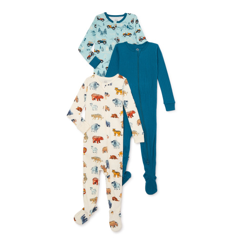 Wonder Nation Baby Boys’ One Piece Sleep ‘n Play, 3-Pack, Sizes Preemie-9M
