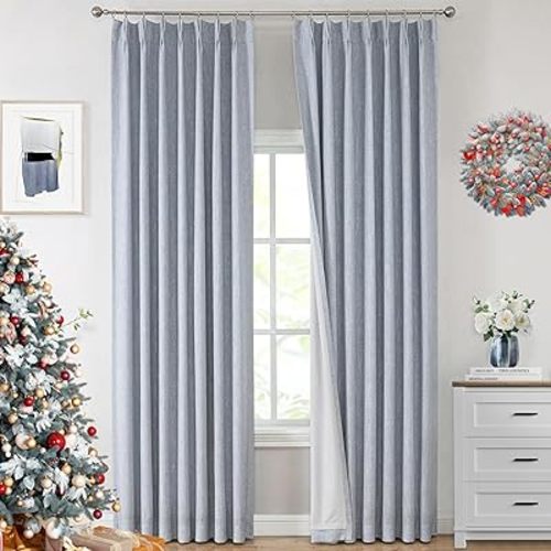 Vision Home Chambray Blue Pinch Pleated Full Blackout Curtains Room Darkening Window Curtains 84 inch for Living Room Bedroom Thermal Insulated Pinch Pleat Drapes with Hooks Back Tab 2 Panel 40"Wx84"L