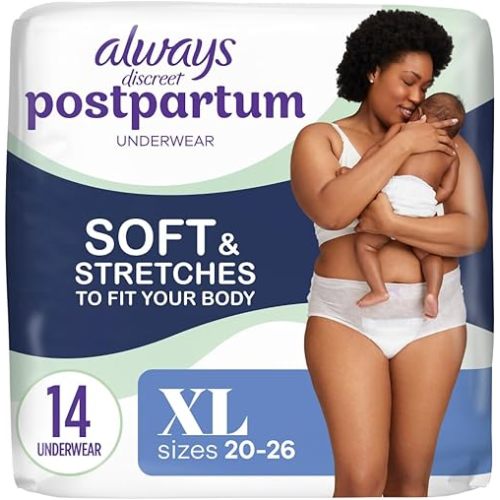 Always Discreet Postpartum and Adult Incontinence Underwear for Women, Size XL, Maximum Protection, 14 CT