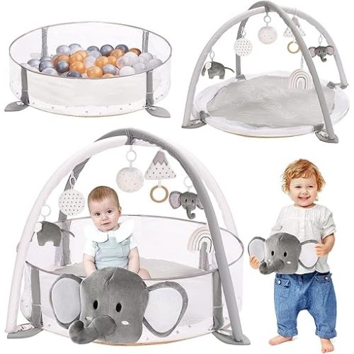 5-in-1 XL Large Baby Activity Gym 40"x 40" & Ball Pit - Combination Baby Gym and Ball Pit for Sensory Exploration and Motor Skill Development, for Newborns, Babies,Toddlers Not Included Ball