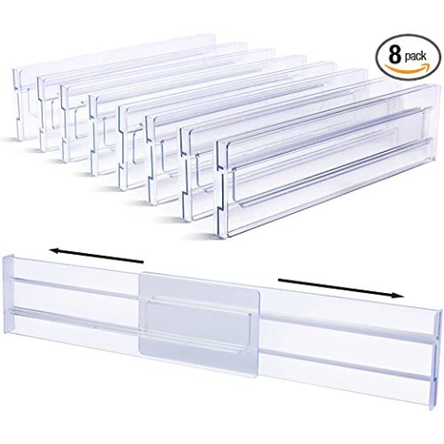 Drawer Dividers Organizers 8 Pack, Vtopmart Adjustable 3.2" High Expandable from 12.2-21.4" Kitchen Drawer Organizer, Clear Plastic Drawers Separators for Clothing, Kitchen Utensils and Office Storage