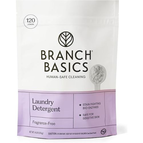 Branch Basics Laundry Detergent –Fragrance free 4lbs (120 loads) | Plant & Mineral-Based Formula | Lifts Stains & Removes Odor | Plastic-Free, Fragrance-Free & Safe for Sensitive Skin