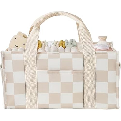 Baby Diaper Caddy – Baby Diaper Caddy Organizer, Stylish Storage Basket for Newborn Essentials & Diaper Station, Baby Registry Must-Have (Beige)