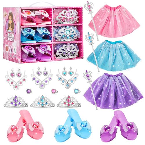 Princess Dress Up Sets for Girls 4-6, Costumes Set with Princess Dresses, Shoes and Accessories, Kids' Dress Up Play Toy for 3 4 5 6 Year old Toddler Girl Birthday Gift