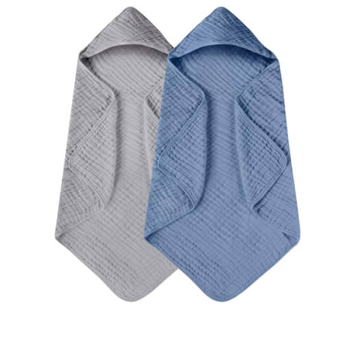 Yoofoss Hooded Baby Towels for Newborn 2 Pack 100% Muslin Organic Cotton Baby Bath Towel with Hood for Babies, Infant, Toddler and Kids, Large 32x32Inch, Soft and Absorbent Newborn Essential