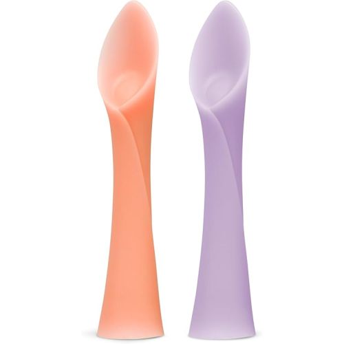 Olababy 100% Silicone Soft-Tip Training Spoon for Baby Led Weaning 2pack (Coral/Lilac)