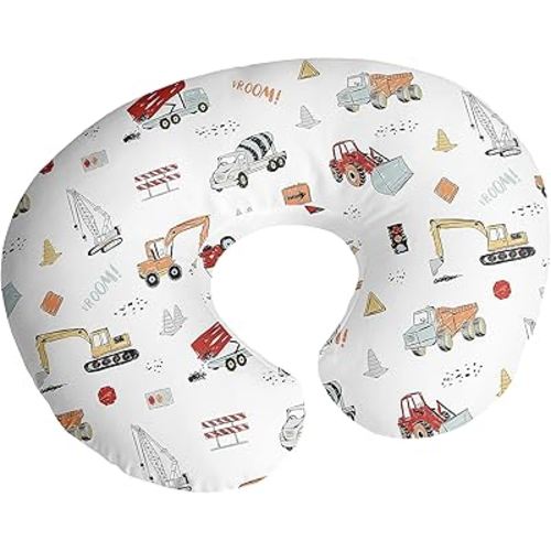Sweet Jojo Designs Construction Truck Nursing Pillow Cover Breastfeeding Pillowcase for Newborn Infant Bottle or Breast Feeding (Pillow NOT Included) - Grey Yellow Orange Red and Blue Transportation