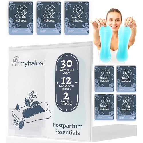 44 pcs- Witch Hazel Wipes & Perineal Ice Packs for Postpartum, Hemorrhoids & C Section Ice Packs for Postpartum -30 Alcohol Free Witch Hazel for Postpartum Care & Hemorrhoids Cold Postpartum