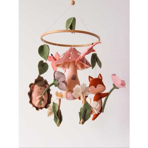 Woodland baby mobile, mushroom baby mobile, forest baby mobile, woodland animals mobile