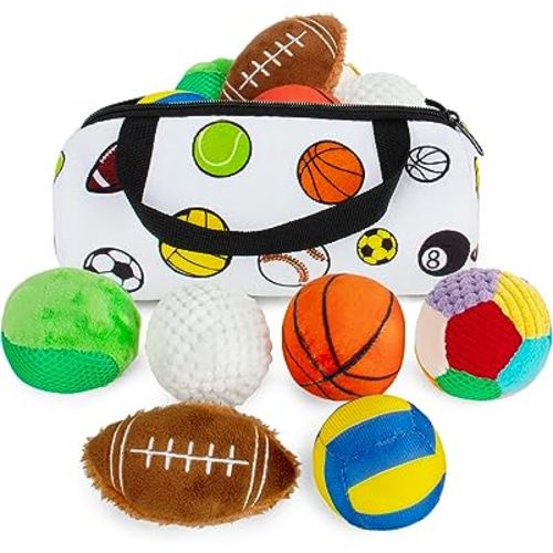 beetoy Sensory Sports Balls for Infant Toddlers, Baby Toys for Sensory Development, Sports Early education toys for Babies 6-12 Months, Different Sensory Tactile Textures Balls with Rattle & Squeakers