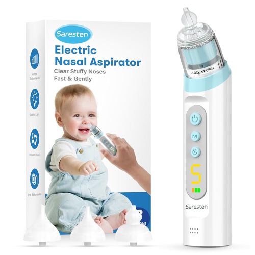 Nasal Aspirator for Baby,Rechargeable Nose Sucker for Baby,Baby Nasal Aspirator with 3 Silicone Tips,Adjustable Suction ,Waterproof Booger Sucker for Baby with Music and Light Function,Blue