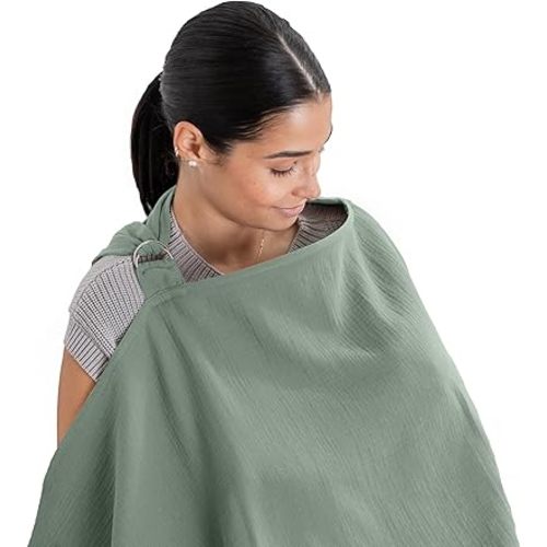 Comfy Cubs Nursing Cover for Baby Breastfeeding - 100% Muslin Cotton, Soft & Breathable Cotton, Breastfeeding Pumping Cover for Mom, with Rigid Hoop - Privacy Unisex Lightweight Covers Wrap (Fern)