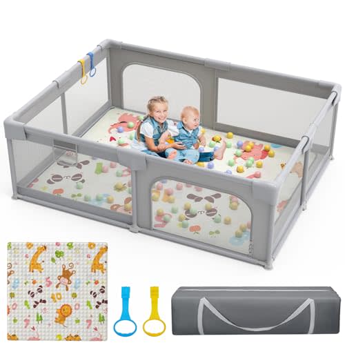 Baby Playpen with Mat Playpen for Babies and Toddlers 71×59 Inch Large Play Yard Side Gate Baby Fence Ball Pits Toddler Indoor Outdoor Infants Activity Center with Anti-Slip Base