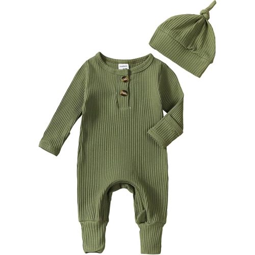 Twopumpkin Newborn Baby Boy Girl Knit Onesie Romper Newborn Coming Home Outfit Infant Fall Winter Spring Clothes with Hat