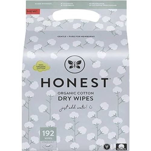 The Honest Company Dry Baby Wipes | 100% Organic Cotton, Gentle, Disposable | 192 Count