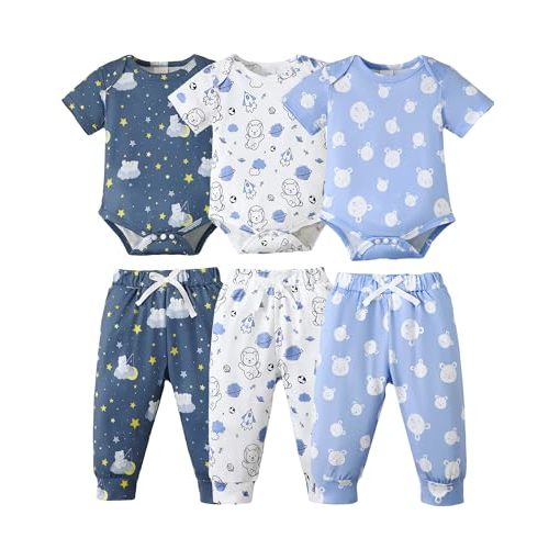 NZRVAWS Newborn Baby Boy Clothes Infant Boy Outfits Romper Pants 6 Pcs Clothing Set 0 3 6 9 12 Months