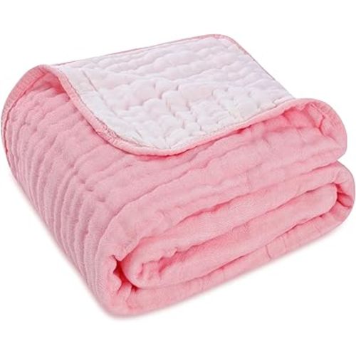 Ultra Soft Muslin Baby Blankets - A Premium Blend of Muslin Cotton & Bamboo Viscose, Ideal Swaddle & Crib Blanket for Girls & Toddlers, 43" x 43" (Elegant Pink)