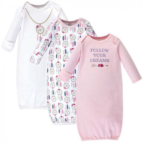 Little Treasure Baby Girl Cotton Long-Sleeve Gowns 3pk, Dream Catcher, 0-6 Months