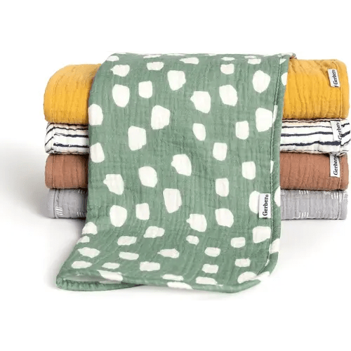 Gerber Baby Unisex Muslin Burp Cloths 5-Pack, Multi Teal Dots, Large Size 20" x 10"