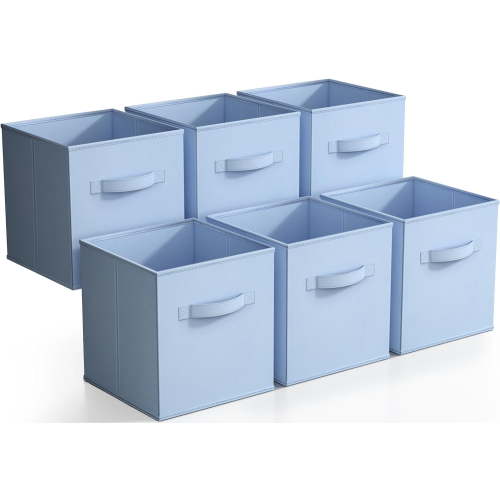 Sorbus Fabric Storage Bins 11" Foldable Cubes With Handles For Pantry, Cubbies, Toy And Closet Shelving Organization - 6Pk (Pastel Blue)