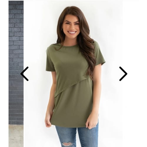 Nursing Tee With Asymmetrical Flap - Olive