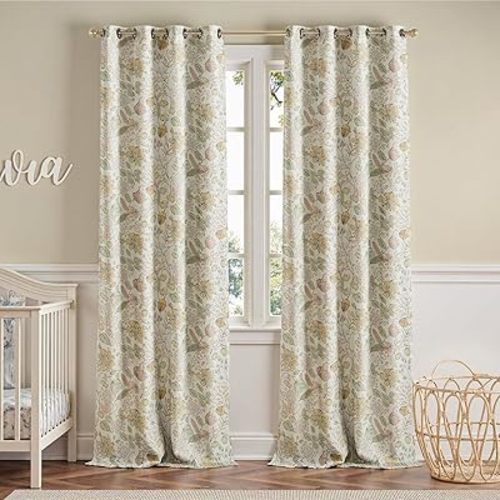 jinchan Nursery Curtains 95% Blackout Yellow Floral Curtains for Girls Room, 96 Inch Length Farmhouse Drapes for Bedroom Living Room Darkening Window Treatment Grommet Top Set of 2 Panels