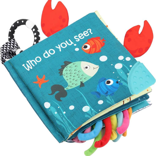 Fish Baby Books Toys, Touch Feel Cloth Crinkle Books for Babies,Baby Infant Toys 0-6, 6-12,12-18 Months,Early Learning Education, Christmas Shower Baby Gifts for Boys Girls,Teething,Mirror,Shark Ocean