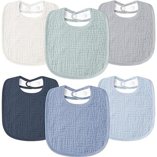 Susurration Muslin Baby Drool Bibs 6Pack Soft Square Adjustable Baby Bandana Bibs for Unisex Girls & Boys
