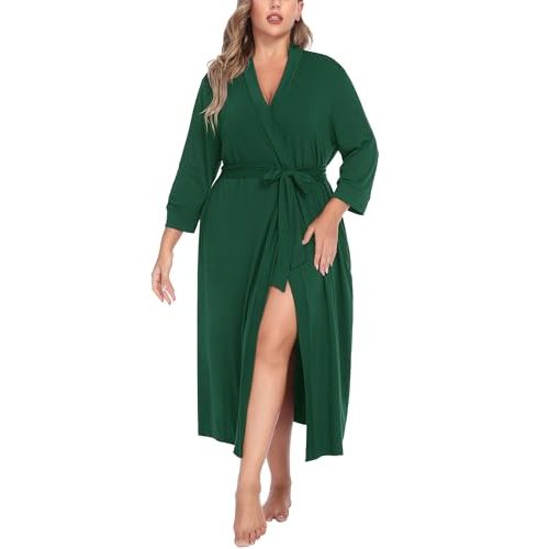 IN'VOLAND Womens Plus Size Kimono Robes Long Knit Bathrobe V Neck Ladies Loungewear Lightweight Soft Sleepwear 1X-5X