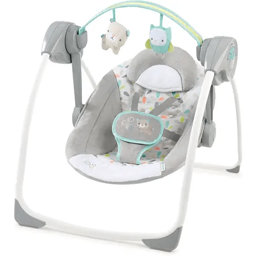 Ingenuity Comfort 2 Go Compact Portable 6-Speed Cushioned Baby Swing with Music, Folds Easy, 0-9 Months 6-20 lbs (Fanciful Forest)