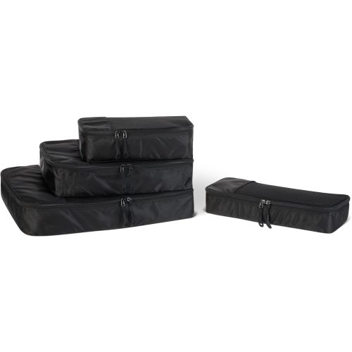 Amazon Essentials 4-Piece Space-Saving Packing Cubes Travel Accessories Set, Luggage Organizer with Double Zipper, Mesh Top, Small/Medium/Large/Slim, Black (Previously Amazon Basics)