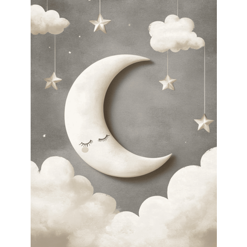 Sleeping Moon and Stars Canvas Print/Wall Art,Suitable for Bedroom Decor,Living Room Decor,Nursery Decor,Kids Room Decor,Girl's Room Decor