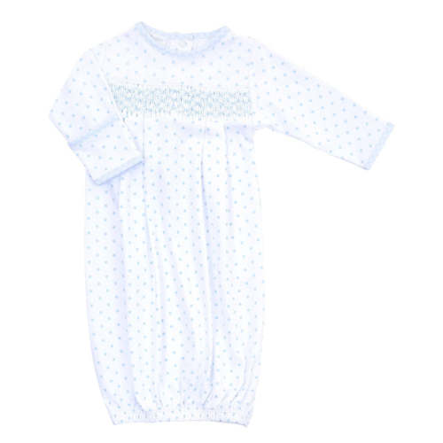 Gingham Dots Smocked Gown in Light Blue