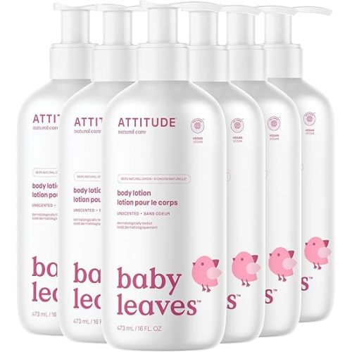 ATTITUDE Baby Lotion, EWG Verified Moisturizer, Dermatologically Tested Moisturizing Cream, Vegan and Cruelty-Free, Unscented, 16 Fl Oz (Pack of 6)